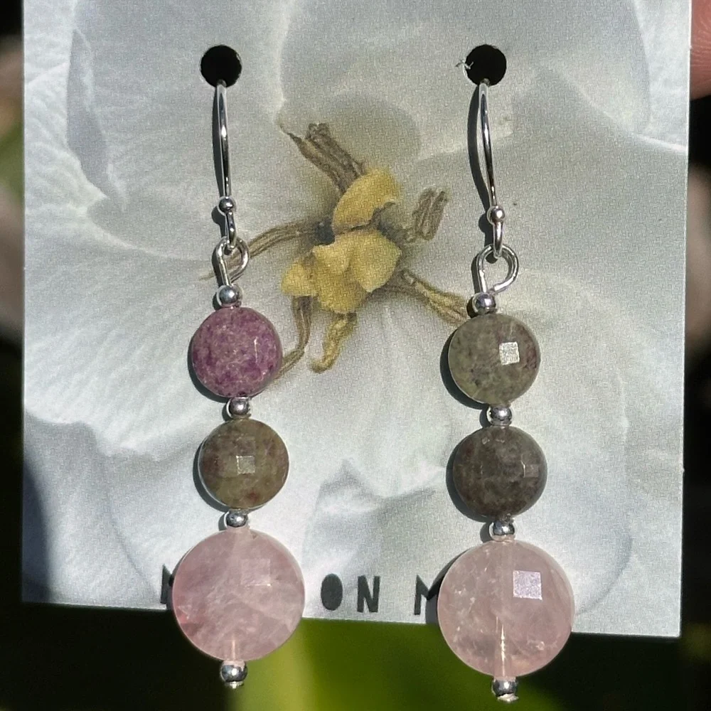Rose Quartz Atlantisite Coin & freshwater pearl Set in .925 Sterling Silver S14 - Picture 11 of 12
